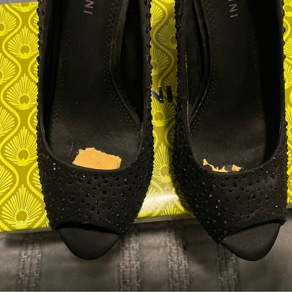 Black Gemstone Bedazzled Peeptoe Heels - Picture 10 of 10